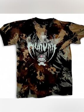 Kuromi Death Metal
Shirt Small Distressed Black Bleach Wash Sanrio Goth Kawaii